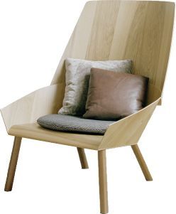 Holzsessel EC03 Eugene von e15 mit Kissen, moderner Design Sessel für Wohnzimmer und Büro.